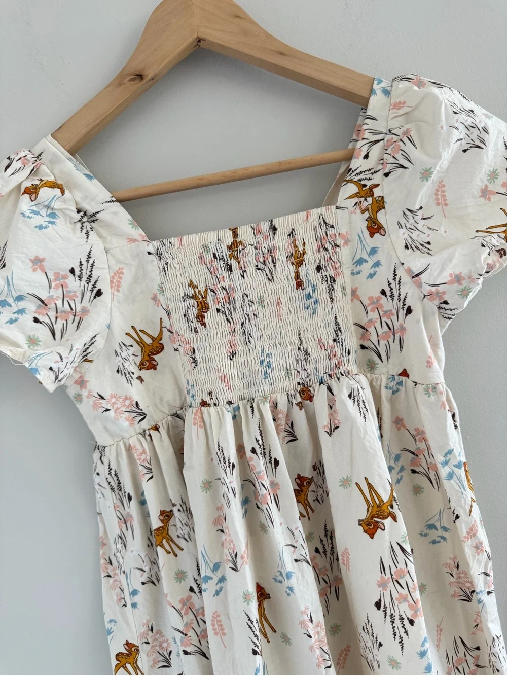 Disney Bambi Cottagecore Dress Floral Puff Sleeve Smocked Fairycore XL 14