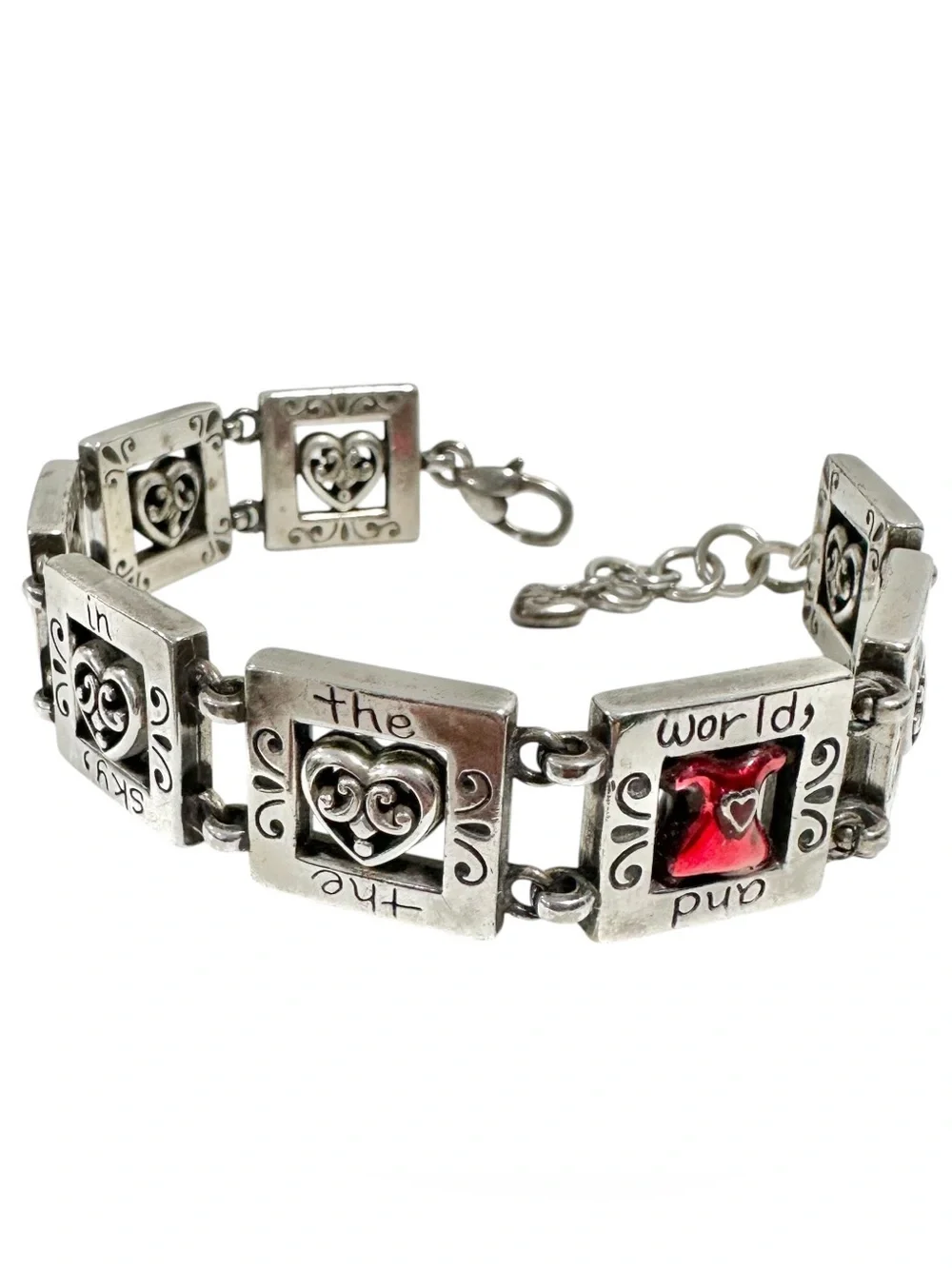 Brighton Silver & Red Heart Dress Engraved Motivational Quote Bracelet