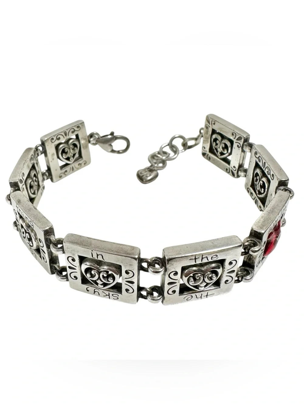 Brighton Silver & Red Heart Dress Engraved Motivational Quote Bracelet