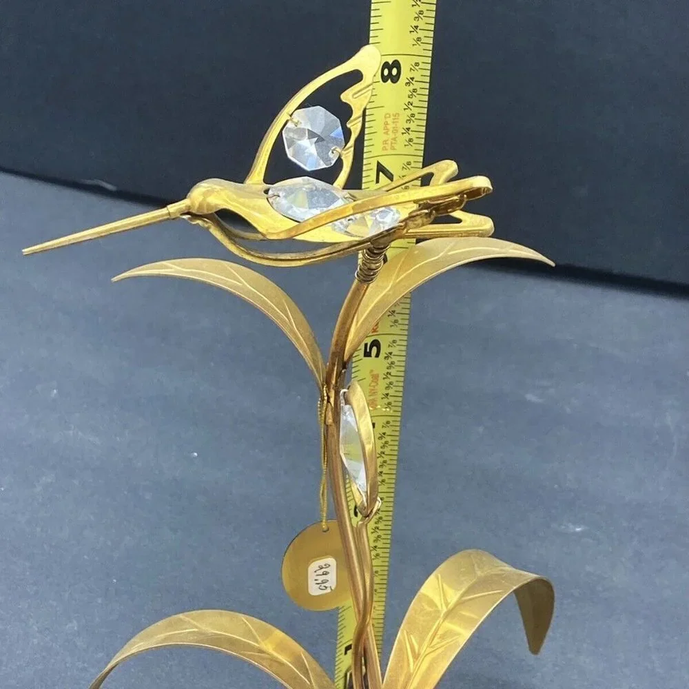 90s MASCOT USA Austrian Crystal Hummingbird Candle Holder 24K Gold Plated 8