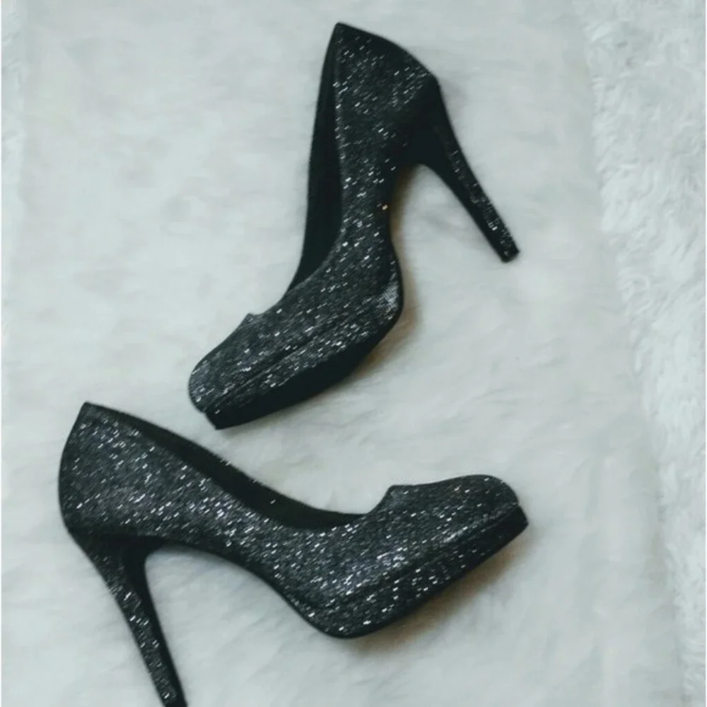 Fioni Night Glitter Platform Stiletto Heels Gray Sparkly Pumps Party Size 9