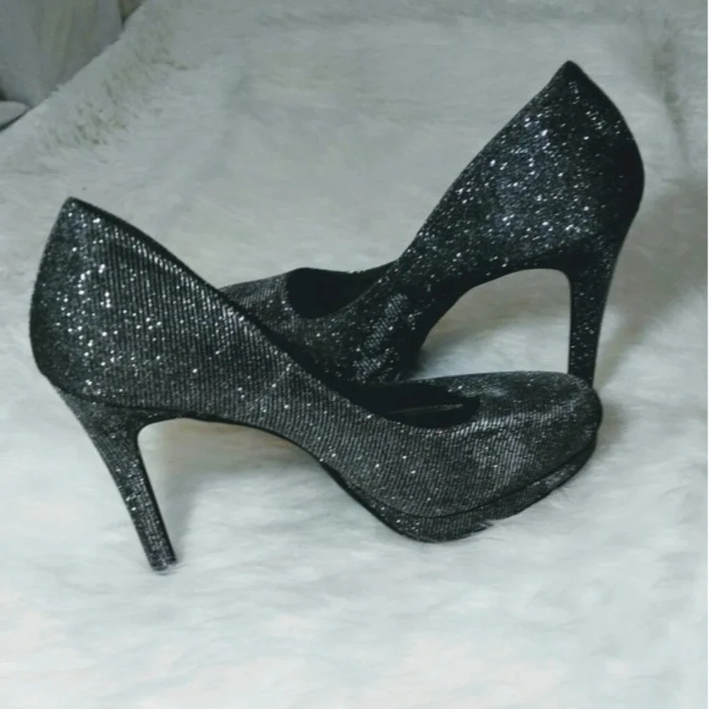 Fioni Night Glitter Platform Stiletto Heels Gray Sparkly Pumps Party Size 9