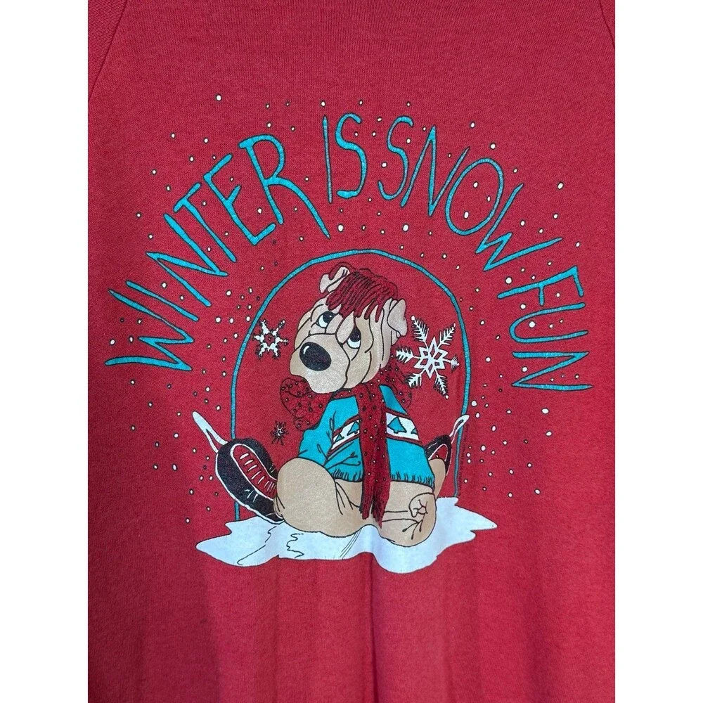 Vintage Winter Is Snow‎ Fun Funny Holiday Christmas Crewneck Sweater Large L USA