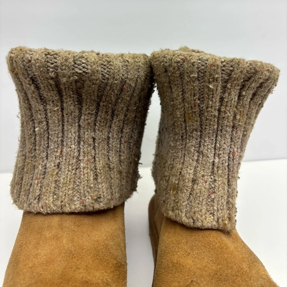 Ugg Suede Slip-On Boots with Knit Cuff - Tan, SZ 5 for big girl, box 29