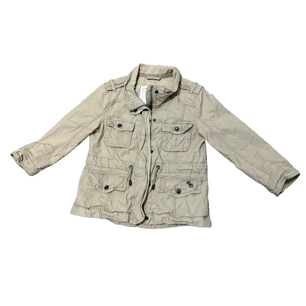 ABERCROMBIE‎ KIDS XL Girls Tan Khaki Jacket Coat Full Zipper Pockets