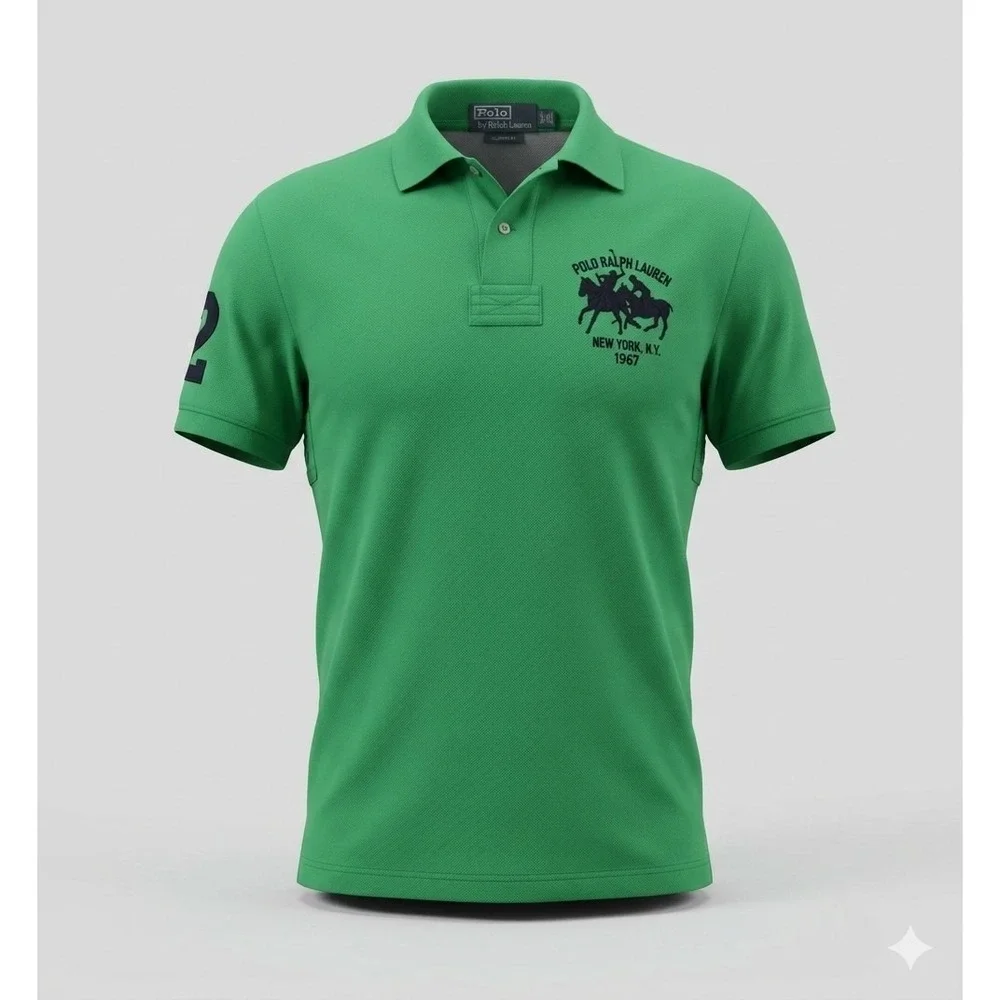 Polo Ralph Lauren Vintage RARE Green Embroidered NY 1967 #2 Polo. Size XL