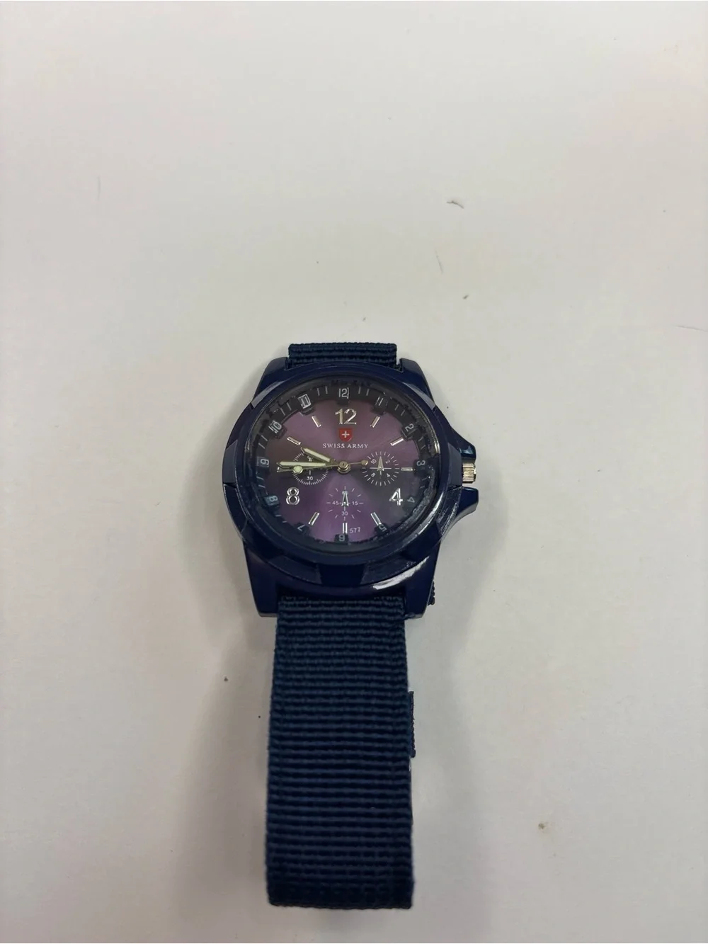 Swiss Army Navy Chronograph Watch Purple Dial Sport Military NATO Strap Quartz