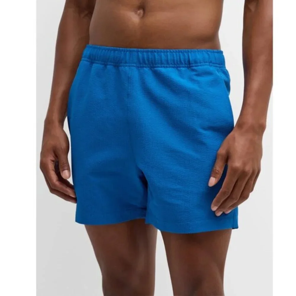 Theory Men's Jace Splash Seer Elastic‎ Waist Swim Shorts Size Large Sail Blue