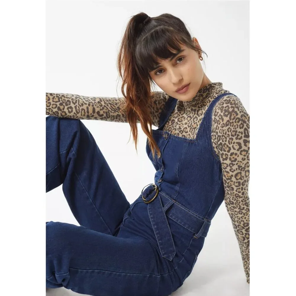BDG Button Down Belted Denim Jumpsuit Size 2 Urban Outfitters