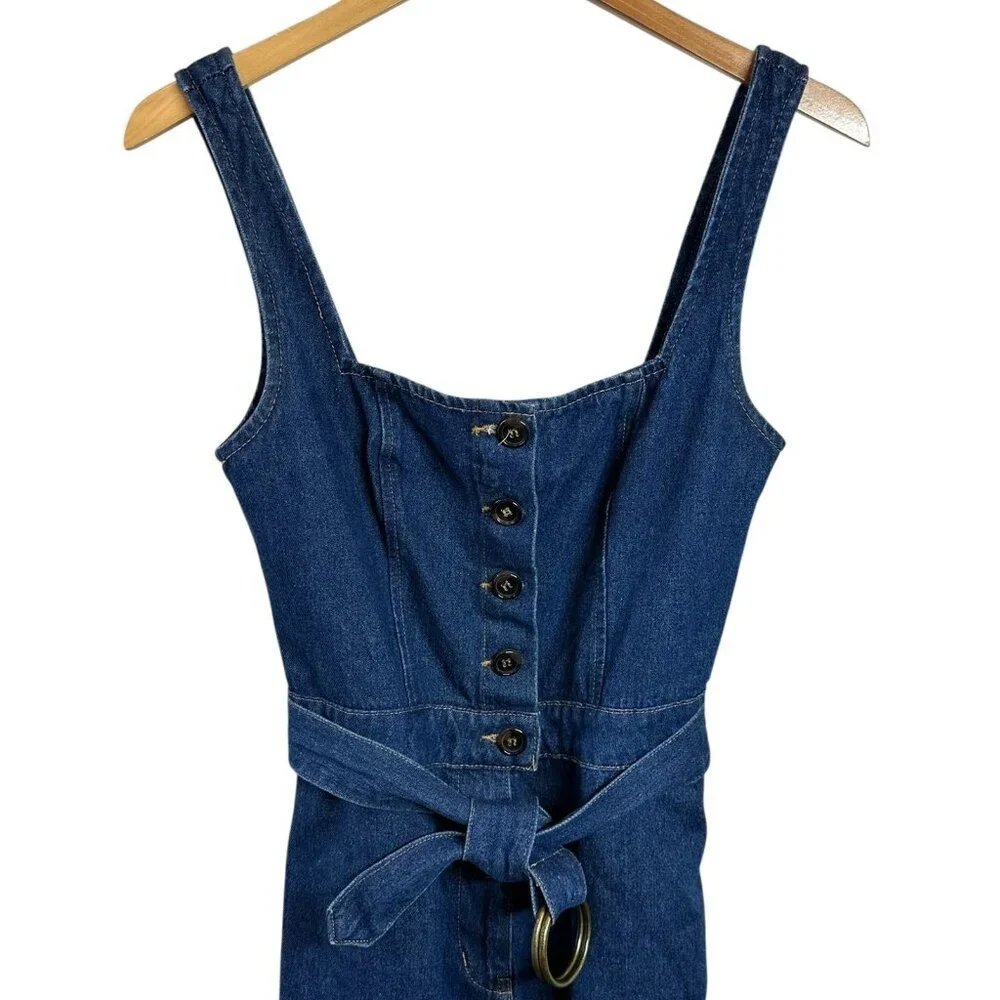 BDG Button Down Belted Denim Jumpsuit Size 2 Urban Outfitters