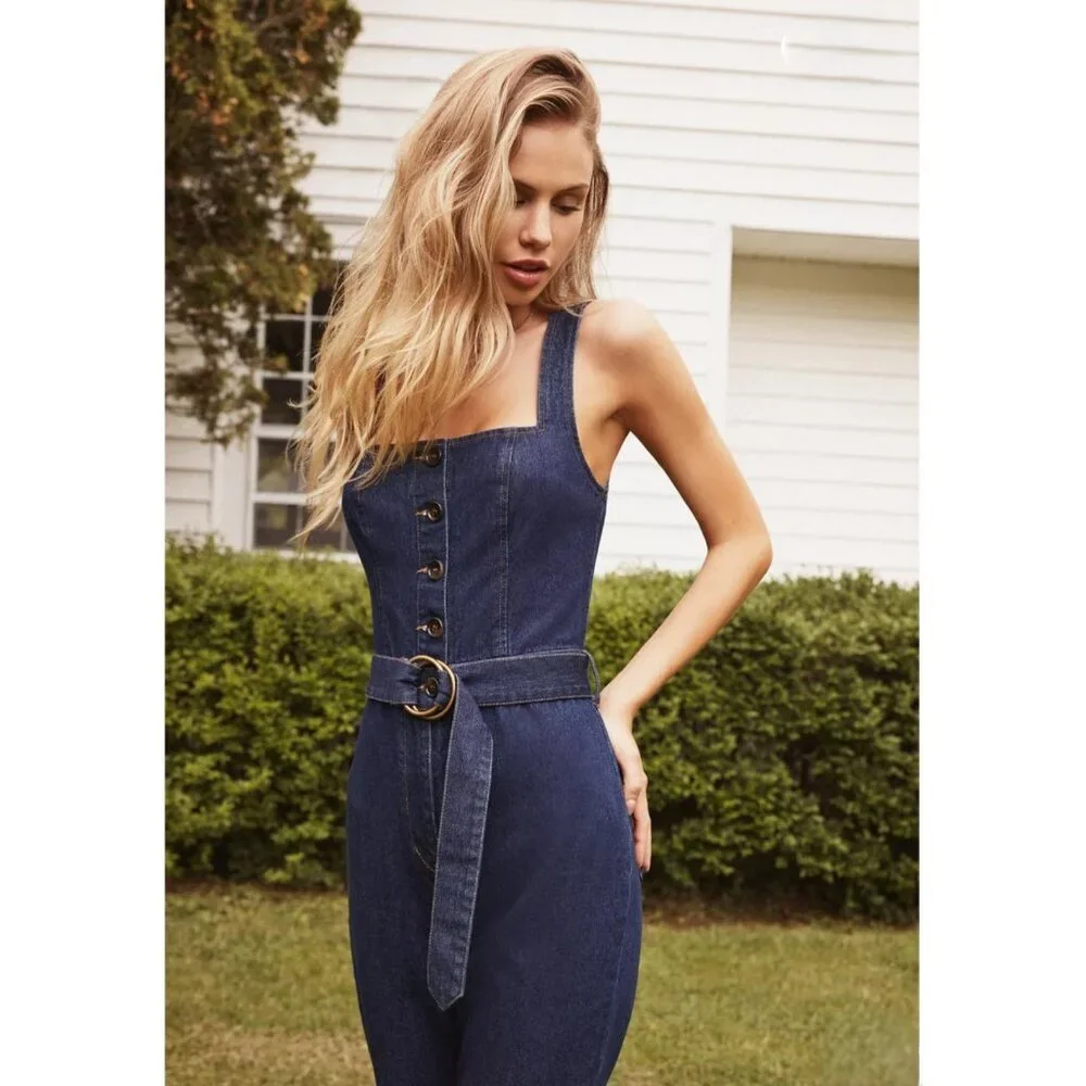 BDG Button Down Belted Denim Jumpsuit Size 2 Urban Outfitters