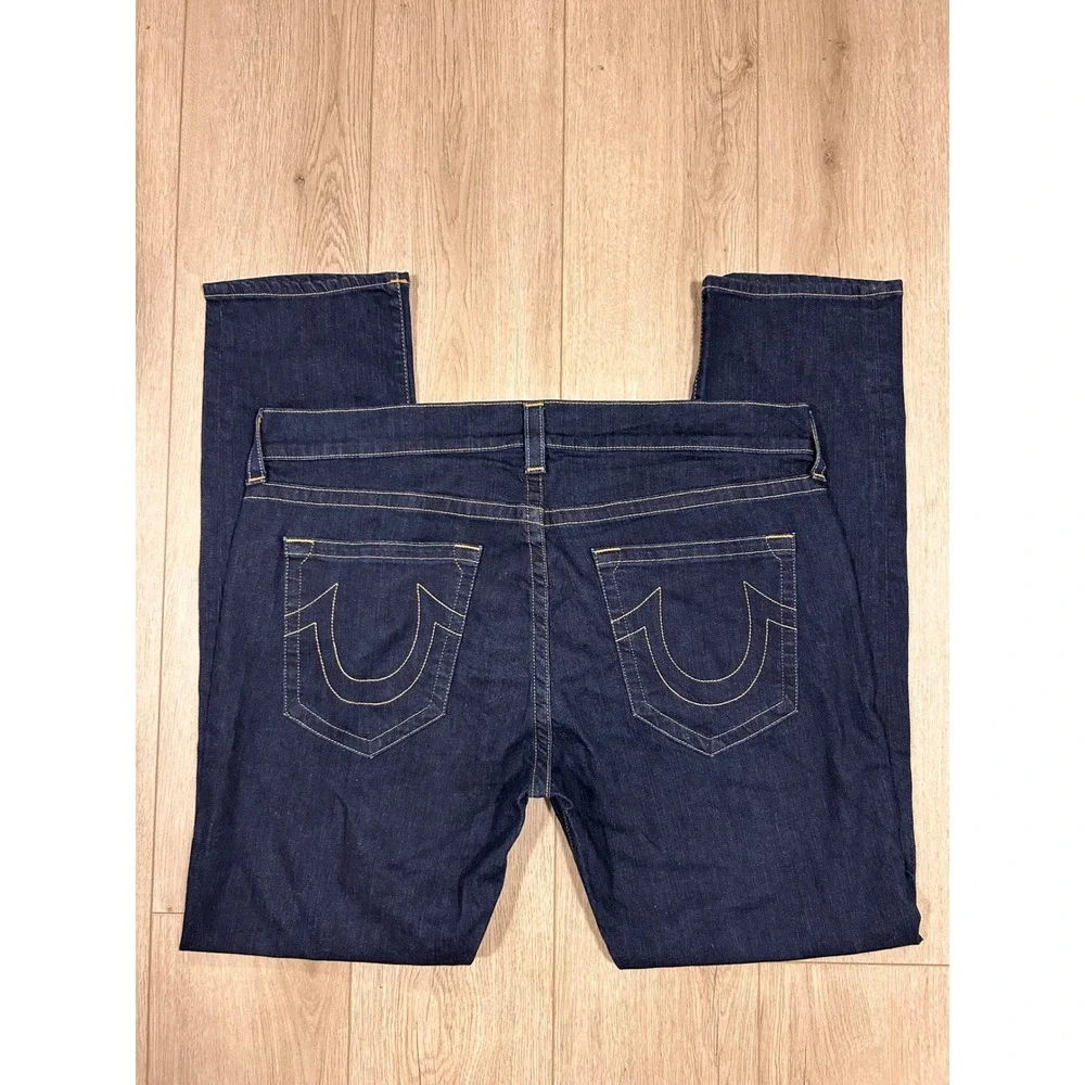 True Religion Mens Dark Indigo Straight Leg Horseshoe Stitch Jeans Size 40