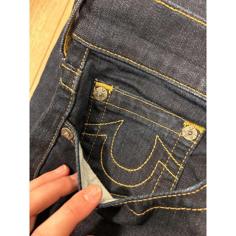 True Religion Mens Dark Indigo Straight Leg Horseshoe Stitch Jeans Size 40
