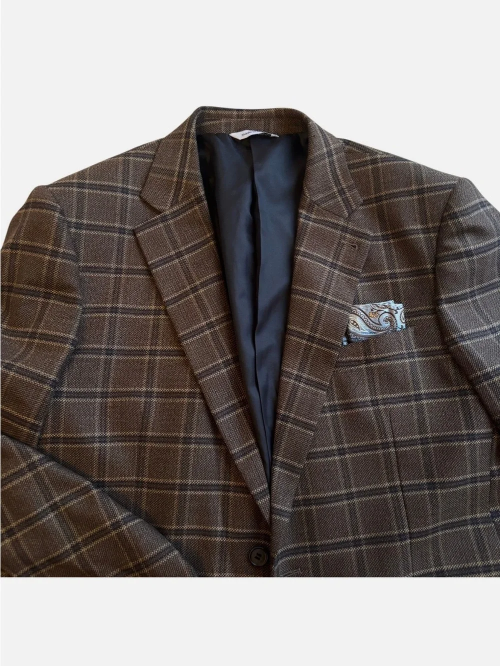 Classic Brown Windowpane Blazer & Trouser Set Men’s 46L/ 40X27 2 Pc Suit