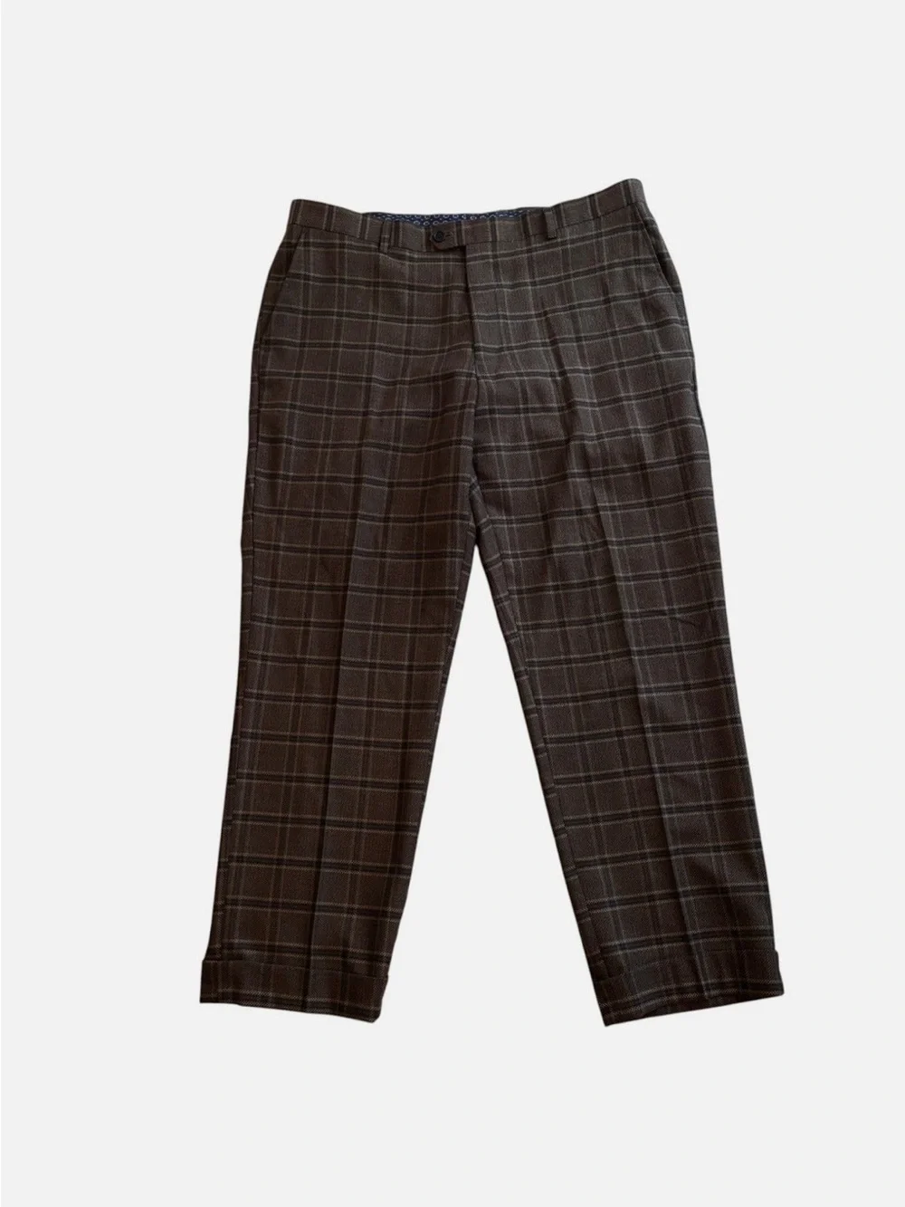 Classic Brown Windowpane Blazer & Trouser Set Men’s 46L/ 40X27 2 Pc Suit