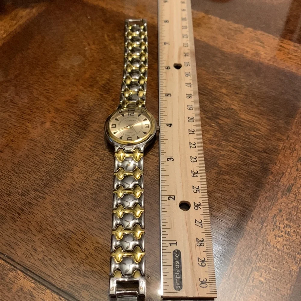 Vintage Designer Geneva Quartz Wrist Watch Gold Silver Tone