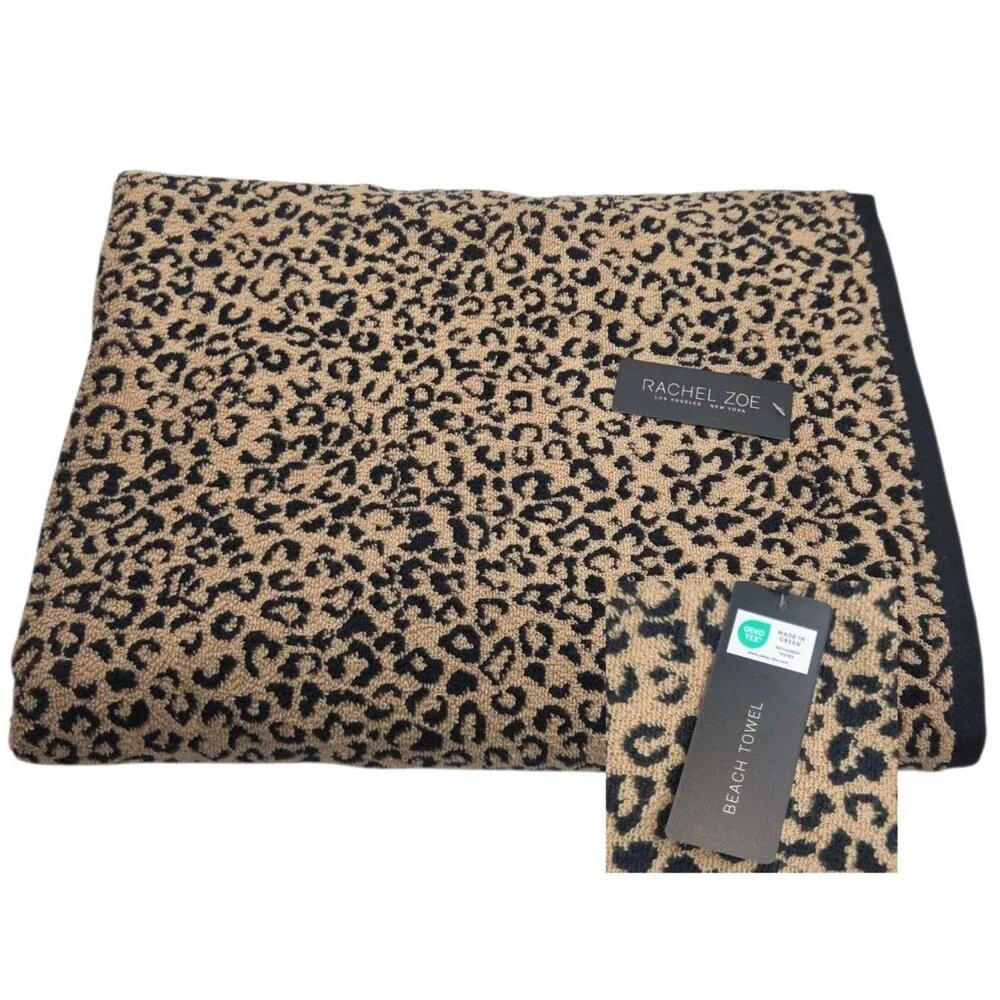 Rachel Zoe Leopard Print Oversized Beach Towel 40x70 Tan Black Quick Dry