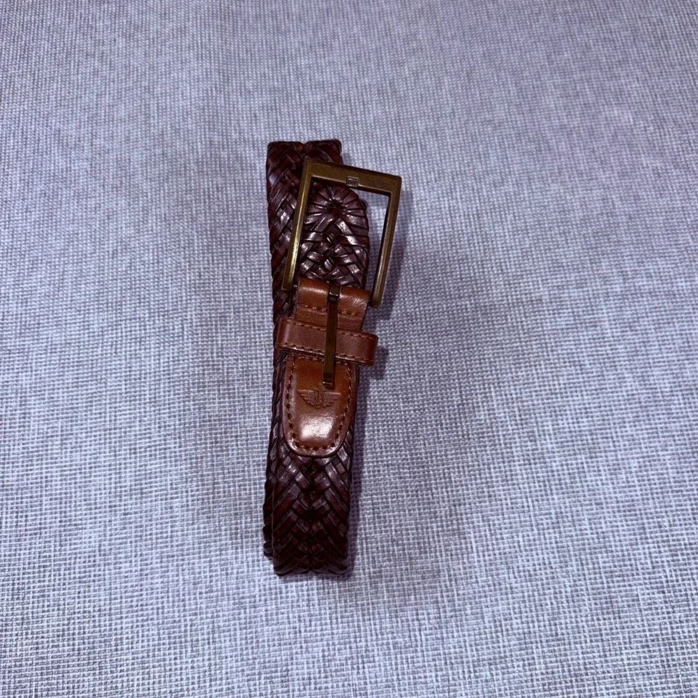 Dockers Brown Braided Woven Belt Brass Buckle Size 50/125