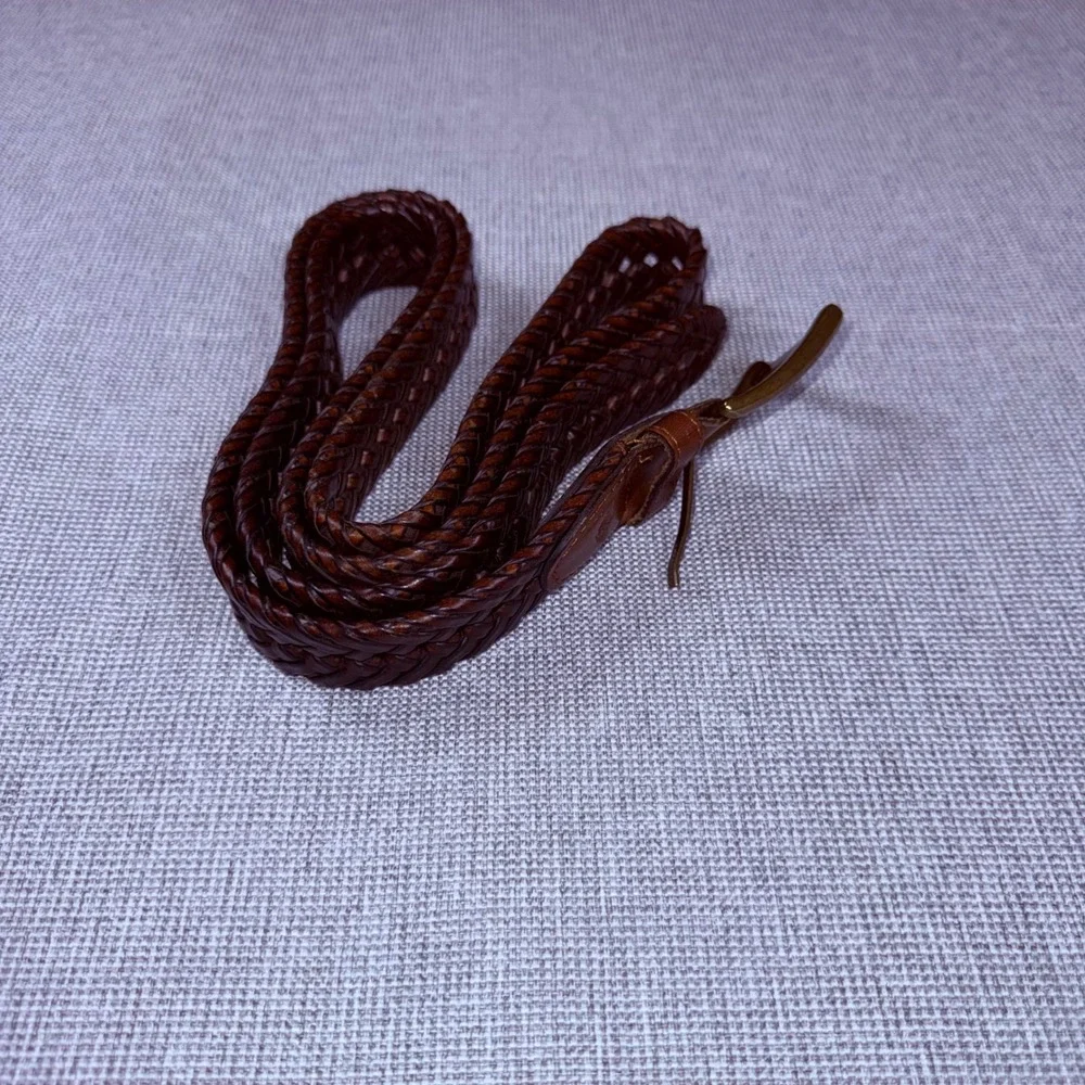 Dockers Brown Braided Woven Belt Brass Buckle Size 50/125