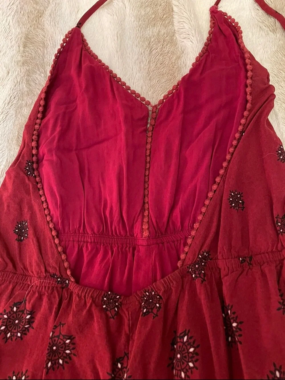 Size Medium Women’s Burgundy Printed Romper with V-Neck