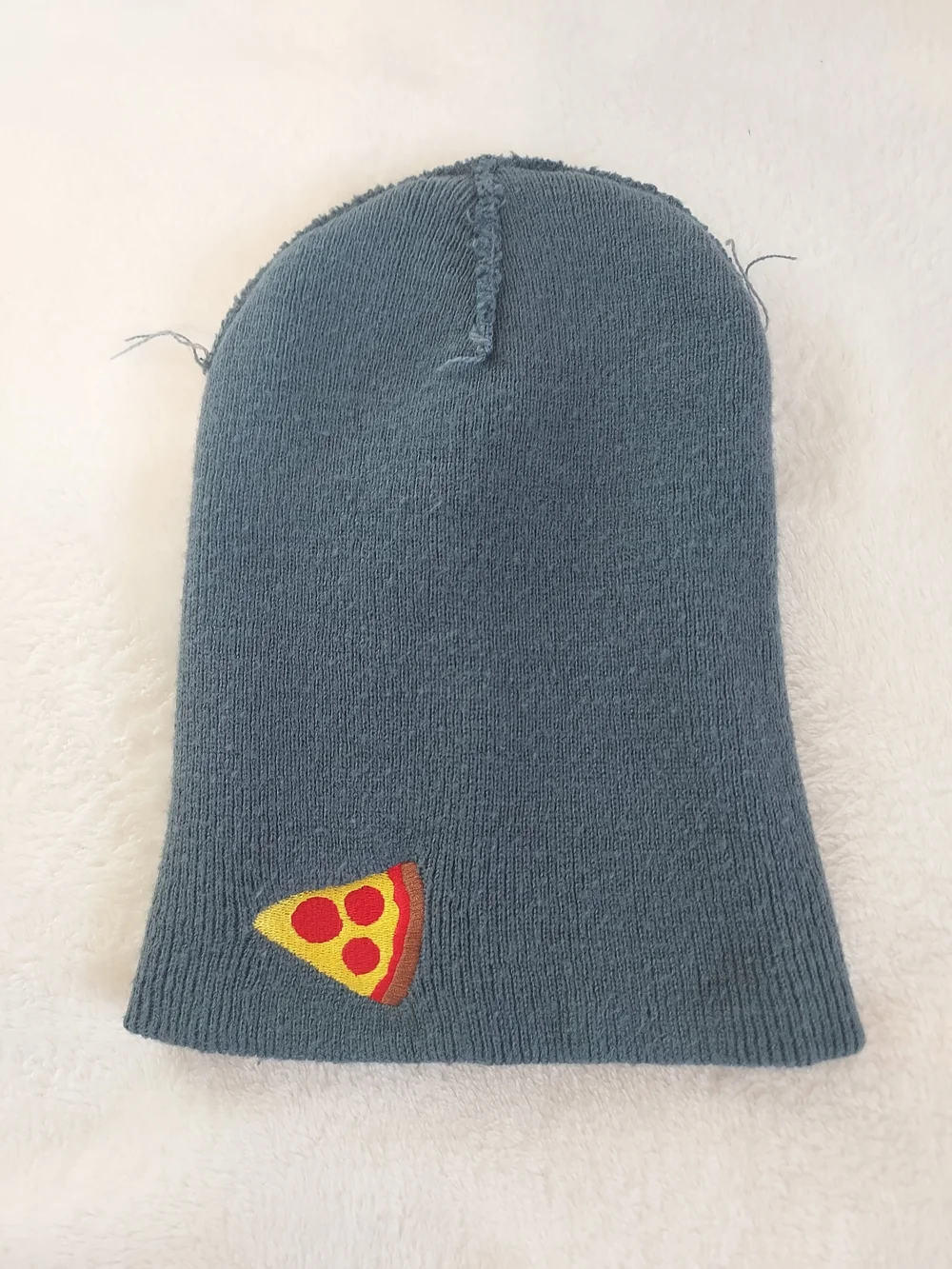 Kids Gray Knit Beanie with Quirky Pepperoni Pizza Patch Embroidery