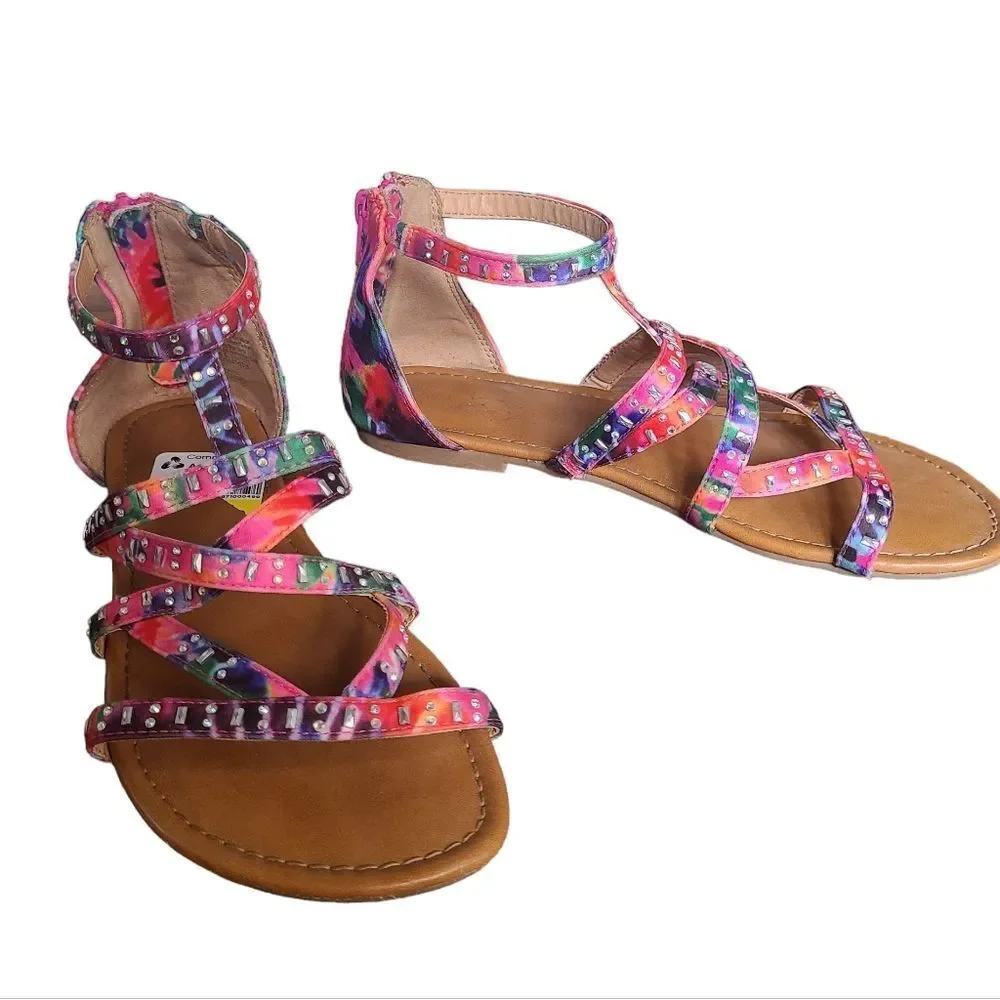 SO Kids Tie-Dye Strappy Sandals With Studs Kids‎ Size 5