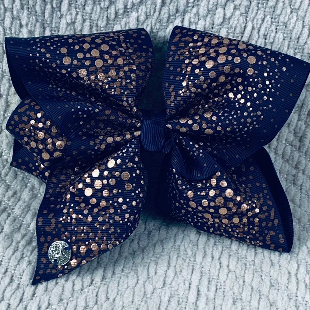 JoJo Siwa Hair Bow Girls Navy Rose Gold Polka Dot Metallic Foil‎ Grosgrain Clip