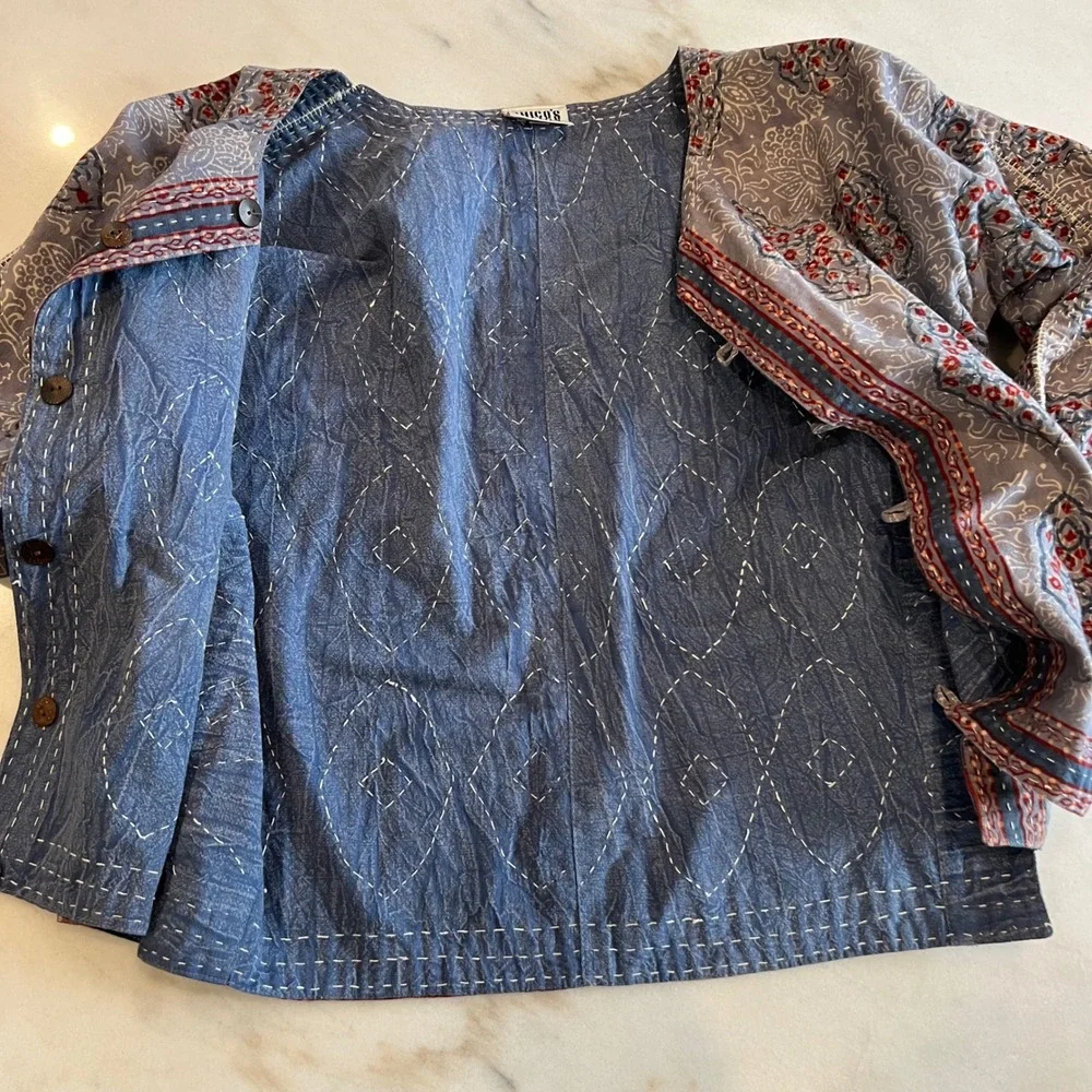 Vintage 90s Chicos Reversible Print‎ Cotton Kimono Jacket Size S