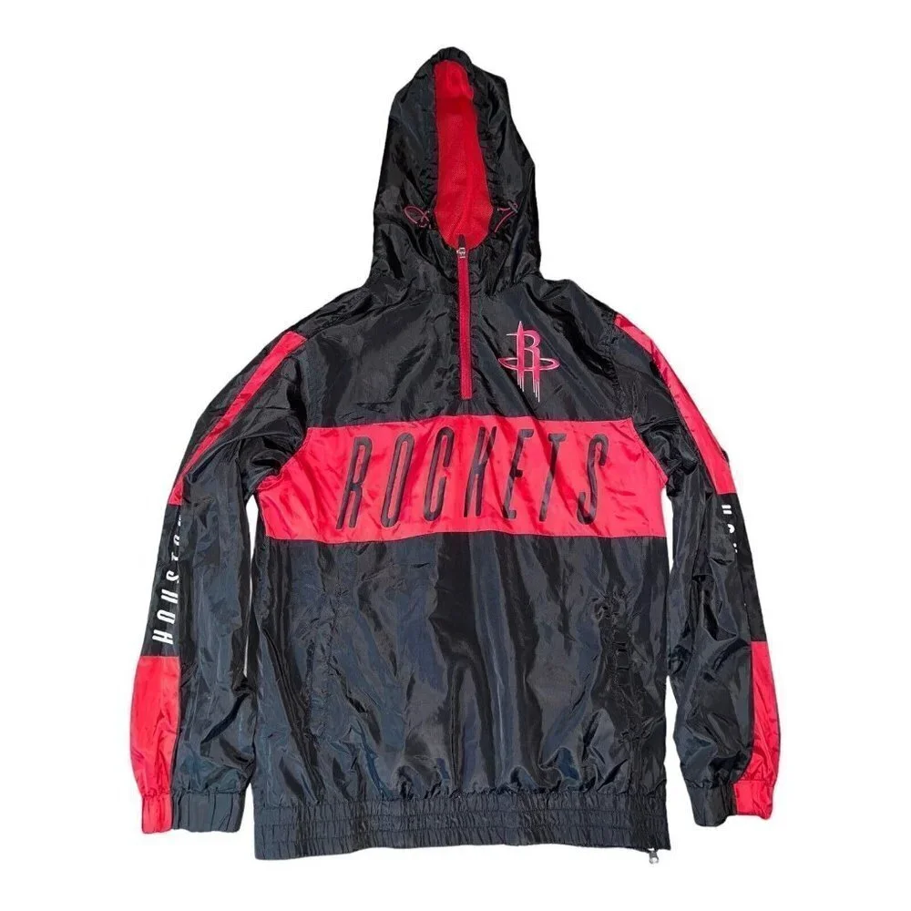 NBA HOUSTON ROCKETS Mens Black Hooded Rain Pullover Sz S