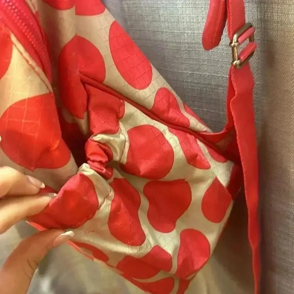 Thirty-One Mod Coral Polka Dot backpack Monogram M