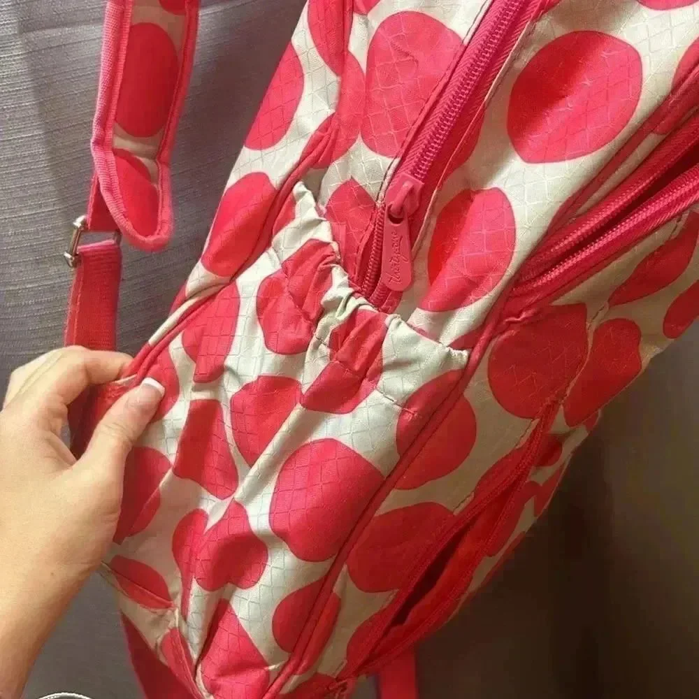 Thirty-One Mod Coral Polka Dot backpack Monogram M