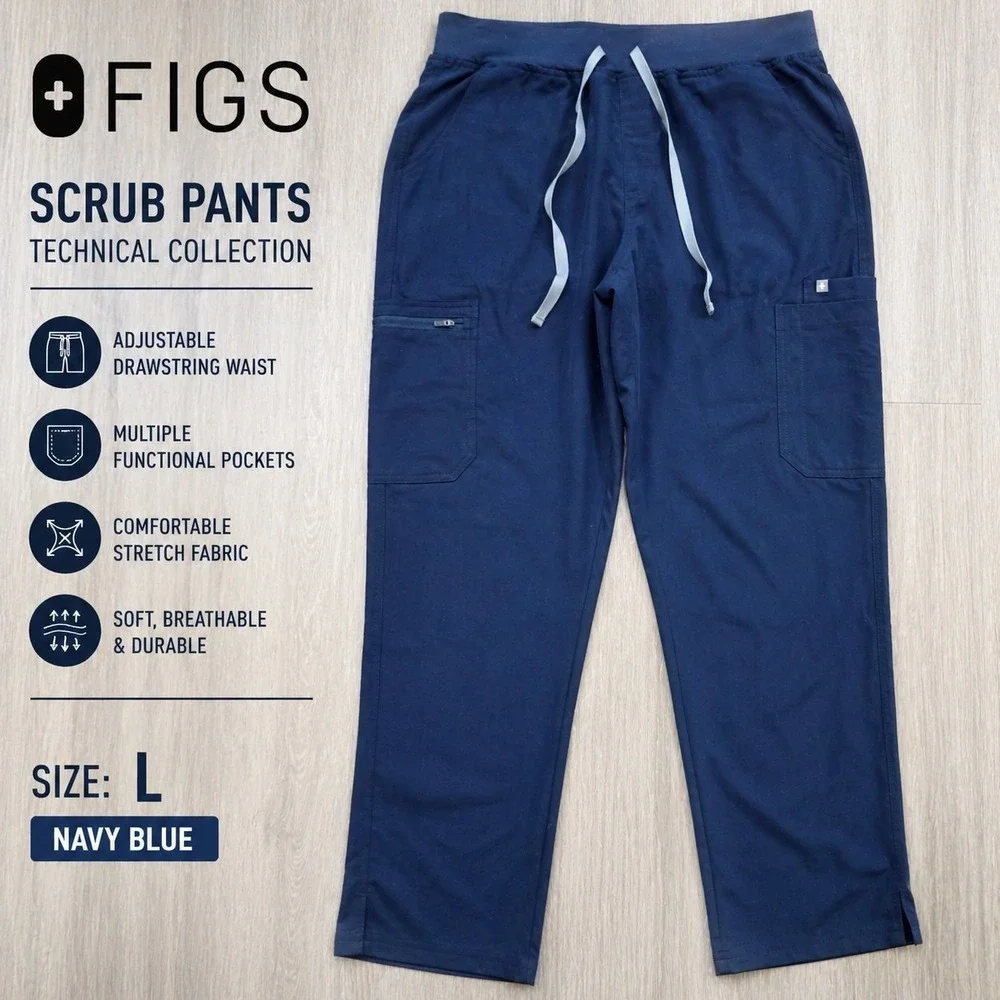 FIGS Scrub Pants Navy Blue L Technical Collection Drawstring Pockets