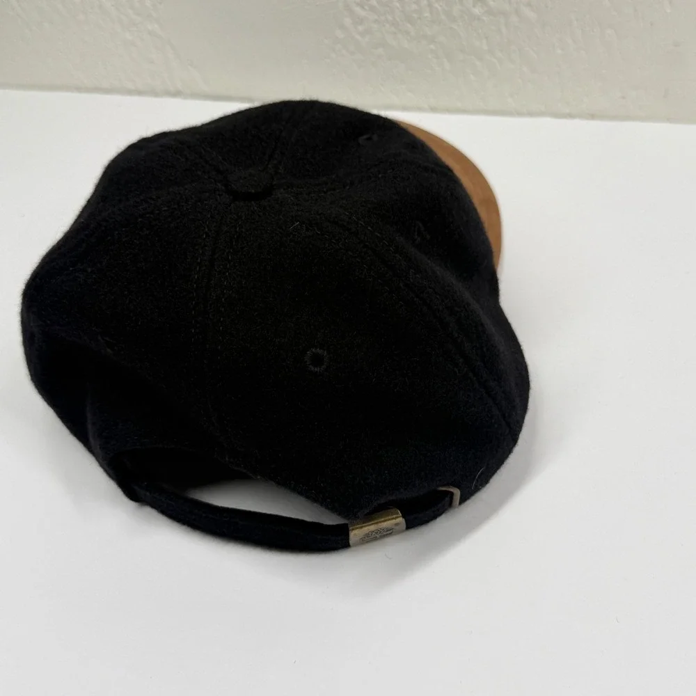 Timberland Baseball Cap Wool Leather Brim Black Strapback Logo Casual Outdoor OS