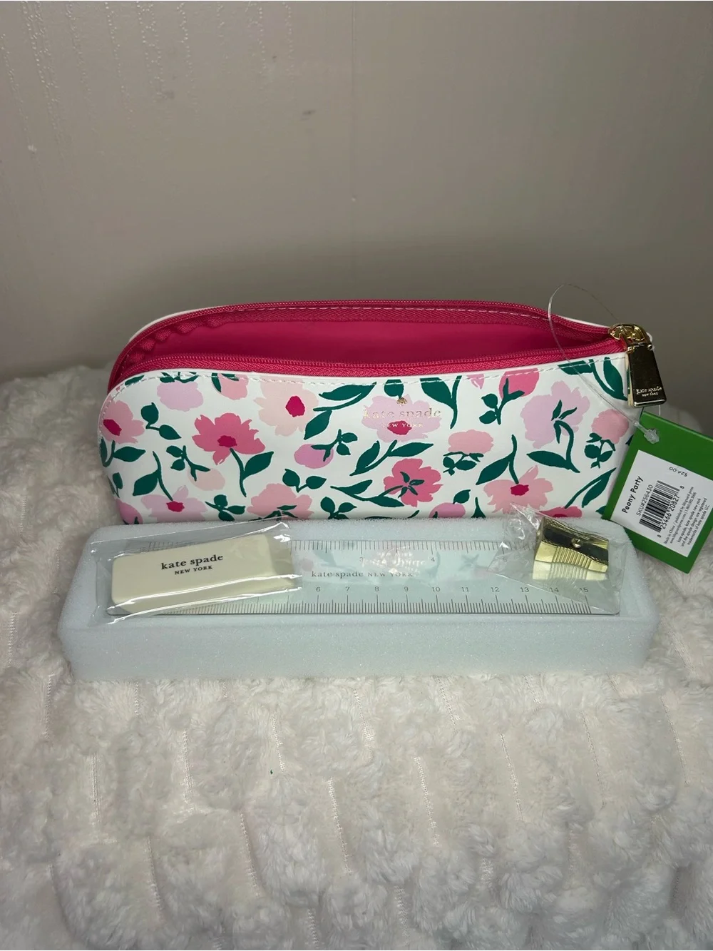 Kate Spade Peony Floral Pencil Pouch w/ Accessories