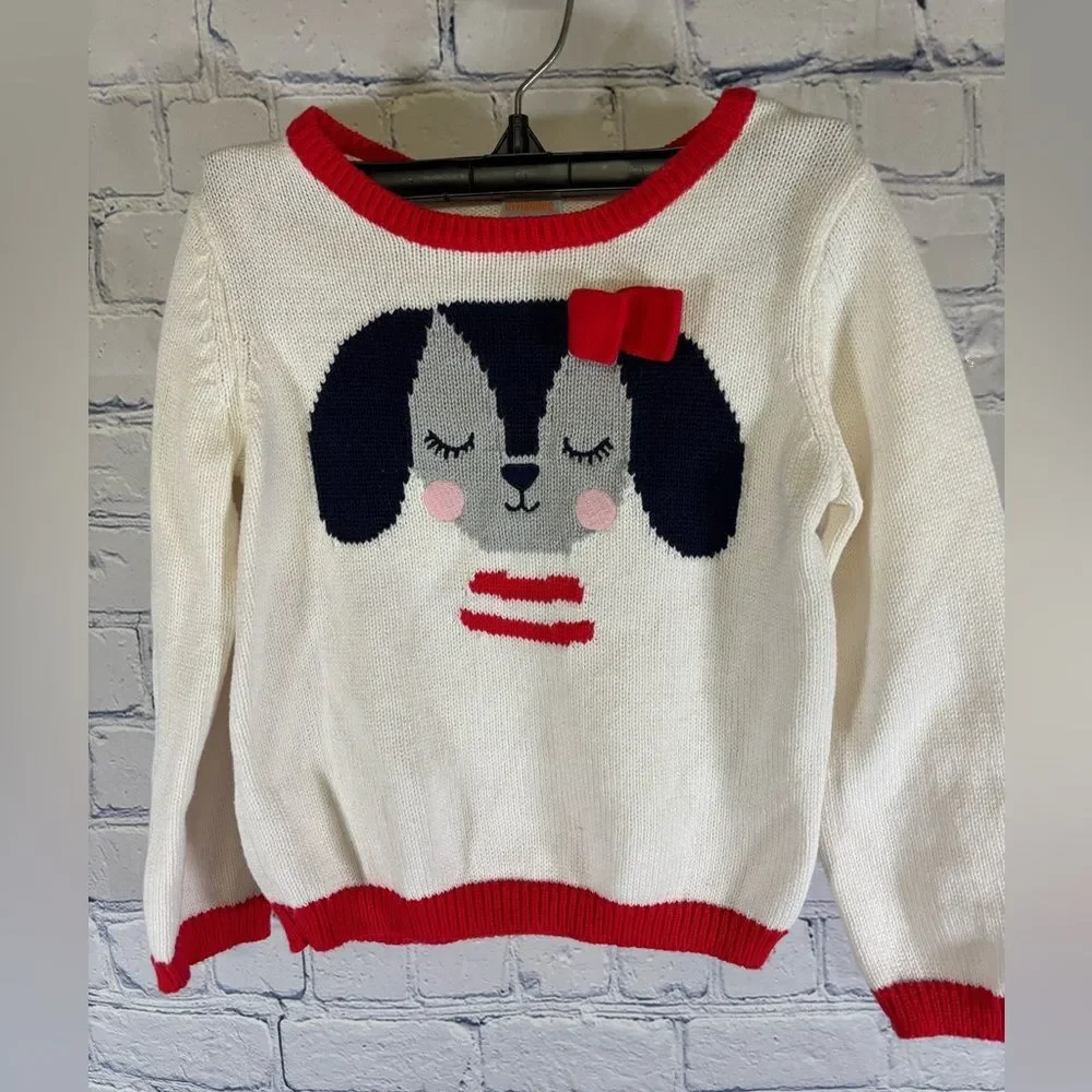 Gymboree Retro Cream Red Trim Puppy with Bow Cute Cottagecore Sweater 2T