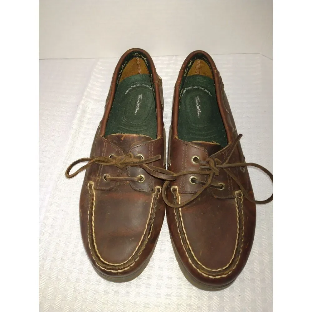 Thom McAn Mens Brown Full Grain Leather Boat Shoes Deck Loafers‎ 8.5 8507/1000