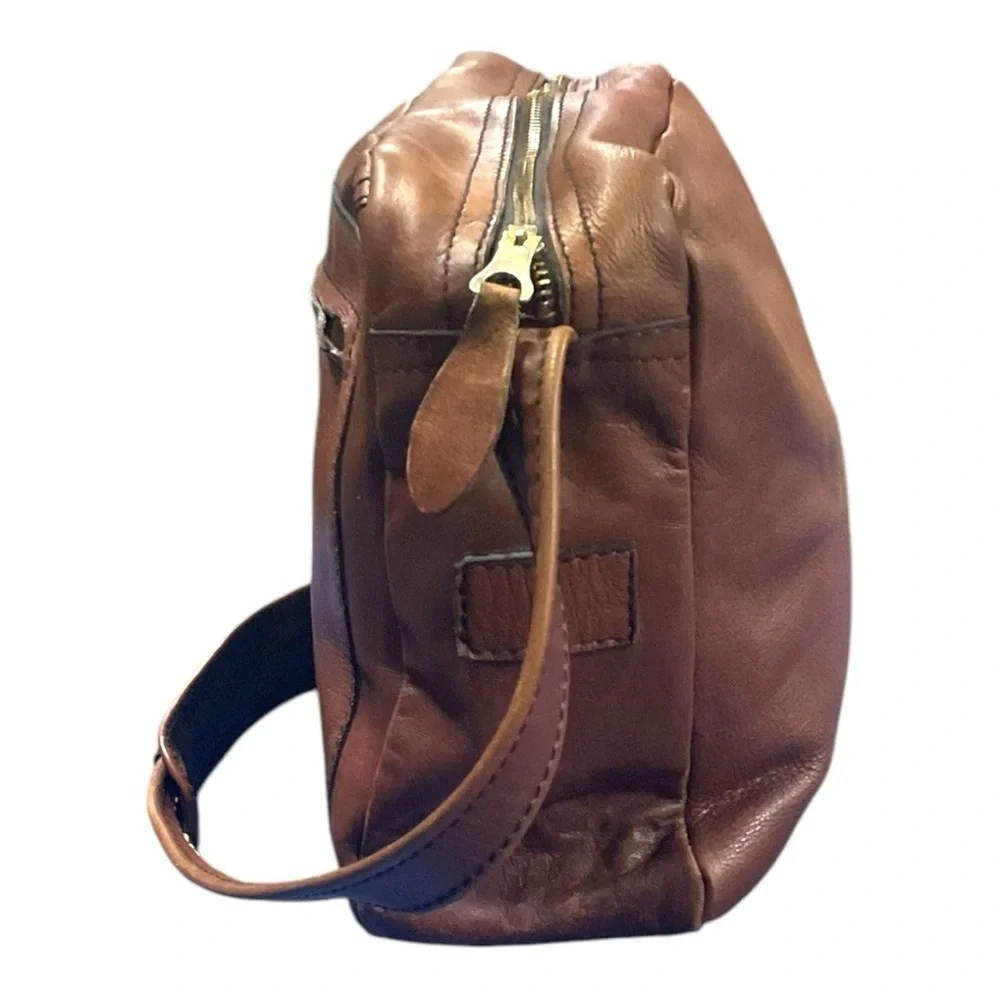 👜 Vintage Brown Leather Crossbody‎ Bag 🧳 Distressed Satchel Messenger Bag