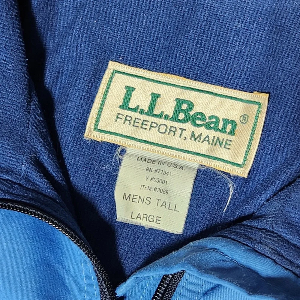 vtg Men's LL BEAN Warm Up Bomber Jacket 3 season Lined Blue windbreaker‎ L Tall