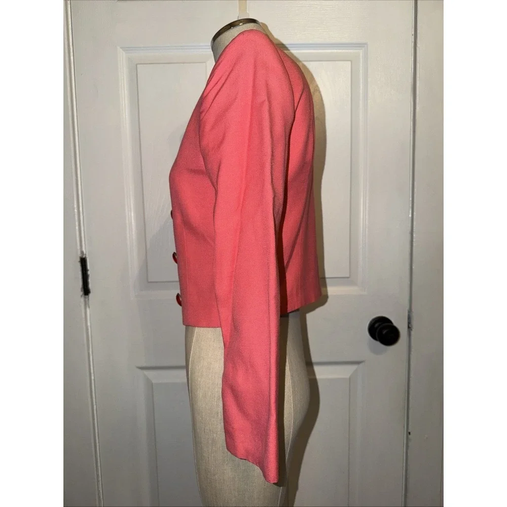 VTG‎ Christian Dior USA Sz 2 Power Blazer Jewel Oval Cabochon Buttons Crop 80's