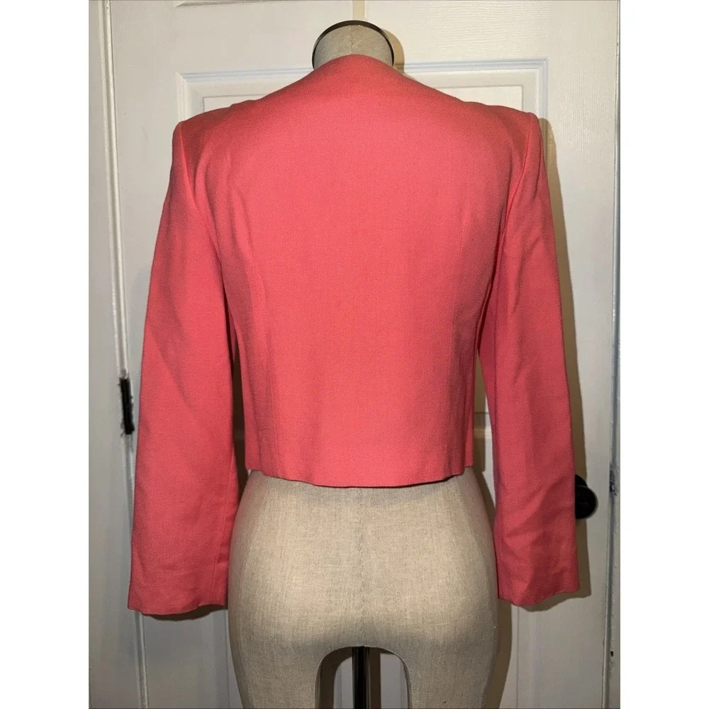 VTG‎ Christian Dior USA Sz 2 Power Blazer Jewel Oval Cabochon Buttons Crop 80's