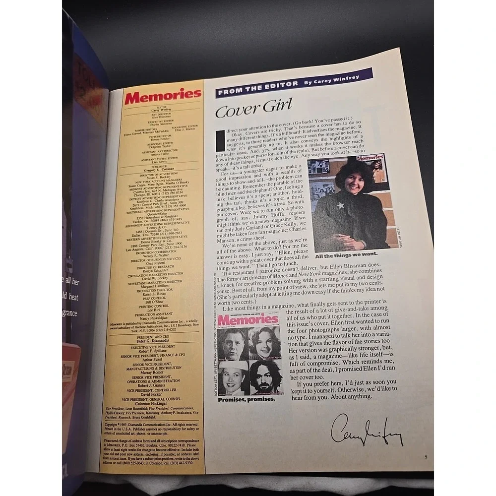 Memories Magazine August September 1989 Hoffa Garland Kelly Manson‎