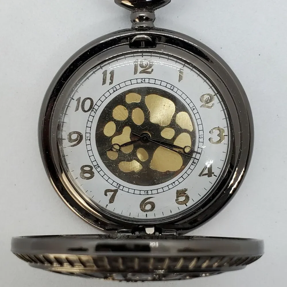 Men's 45MM Dark Brown Case White Gold Dial Pocket Watch New‎ Battery