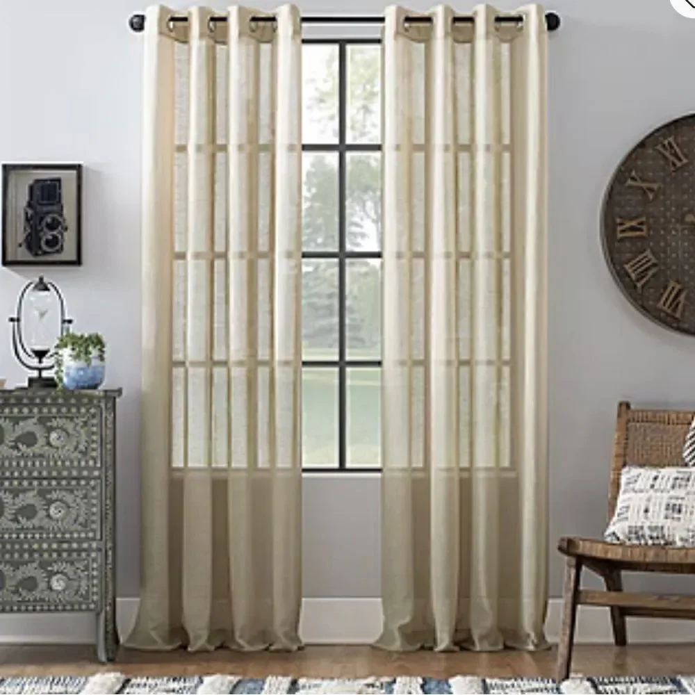 Archaeo Slub Textured Linen Blend Sheer Grommet Top Curtain Panel Pair