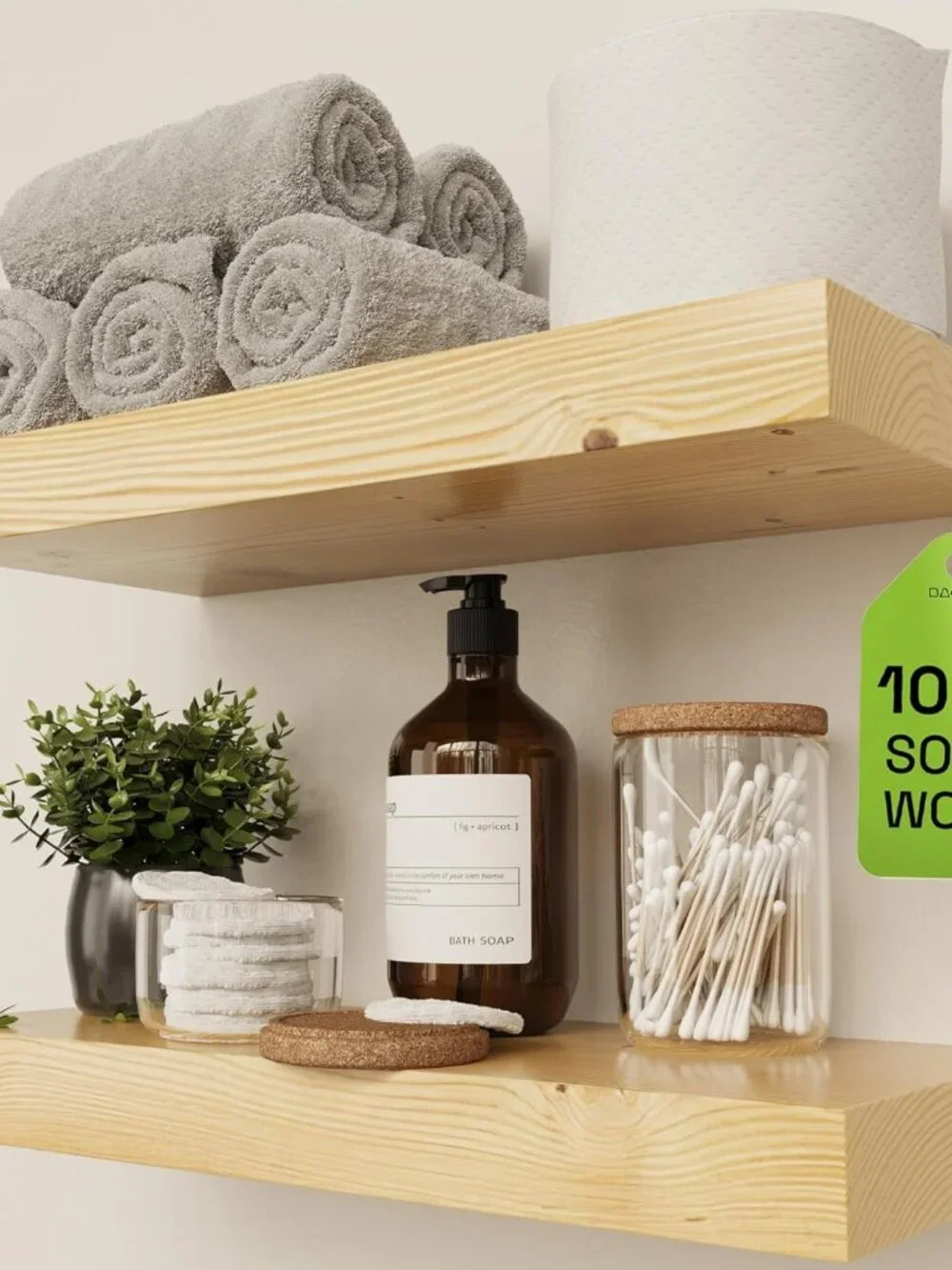 Moisture-Resistant 16 Inch Wooden Floating Shelves - Easy Installation Set