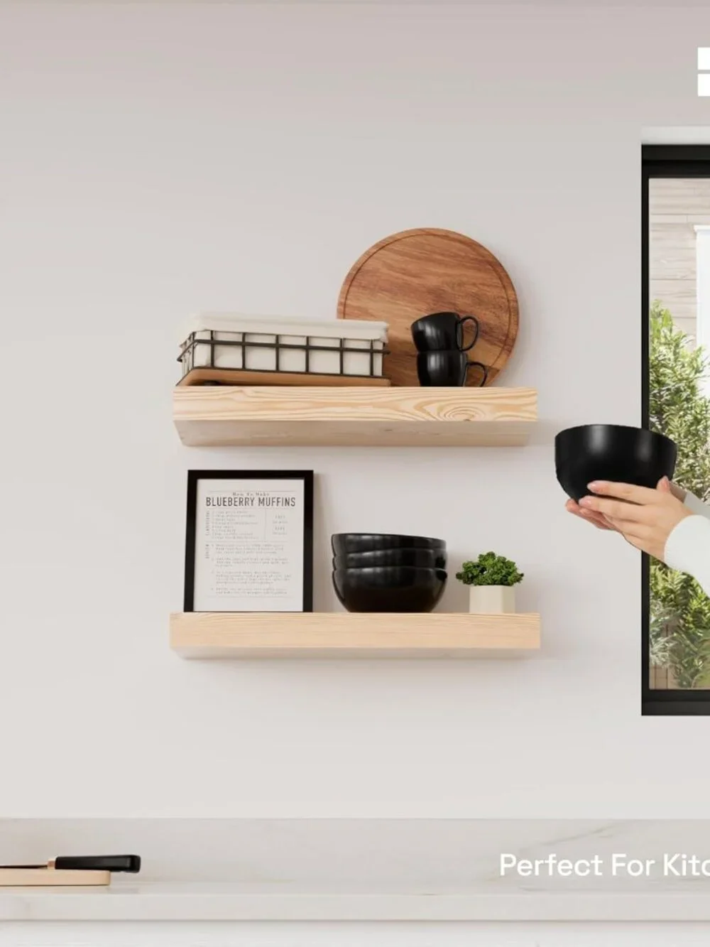 Moisture-Resistant 16 Inch Wooden Floating Shelves - Easy Installation Set