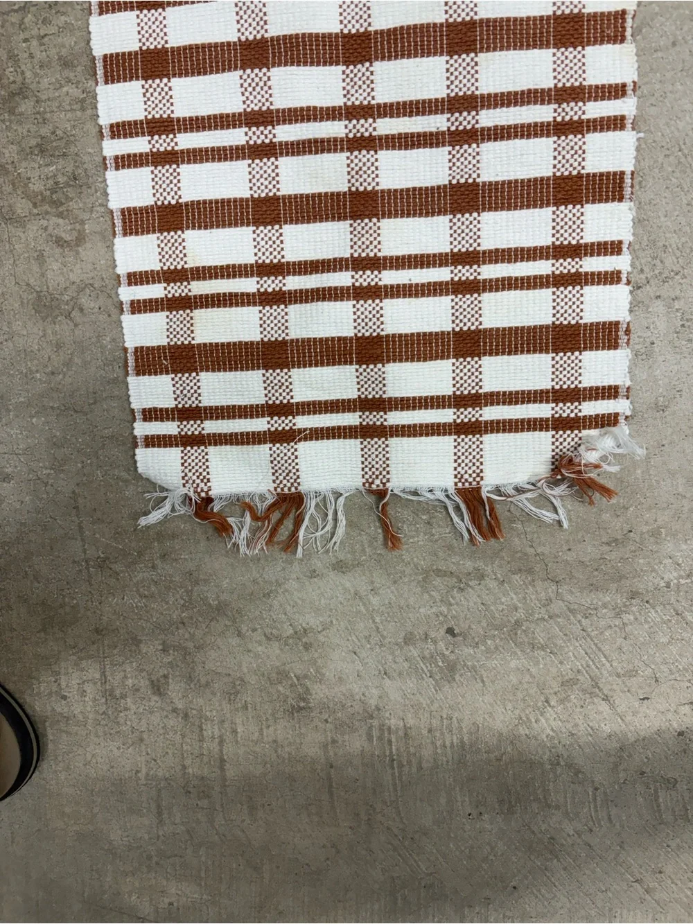 Brown and White Plaid Fabric Rectangular Placemat with Fringed Edges