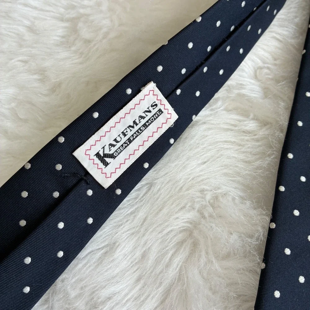 Vintage Countess Mara Navy Blue White Polka Dot Silk Tie Embroidered Logo