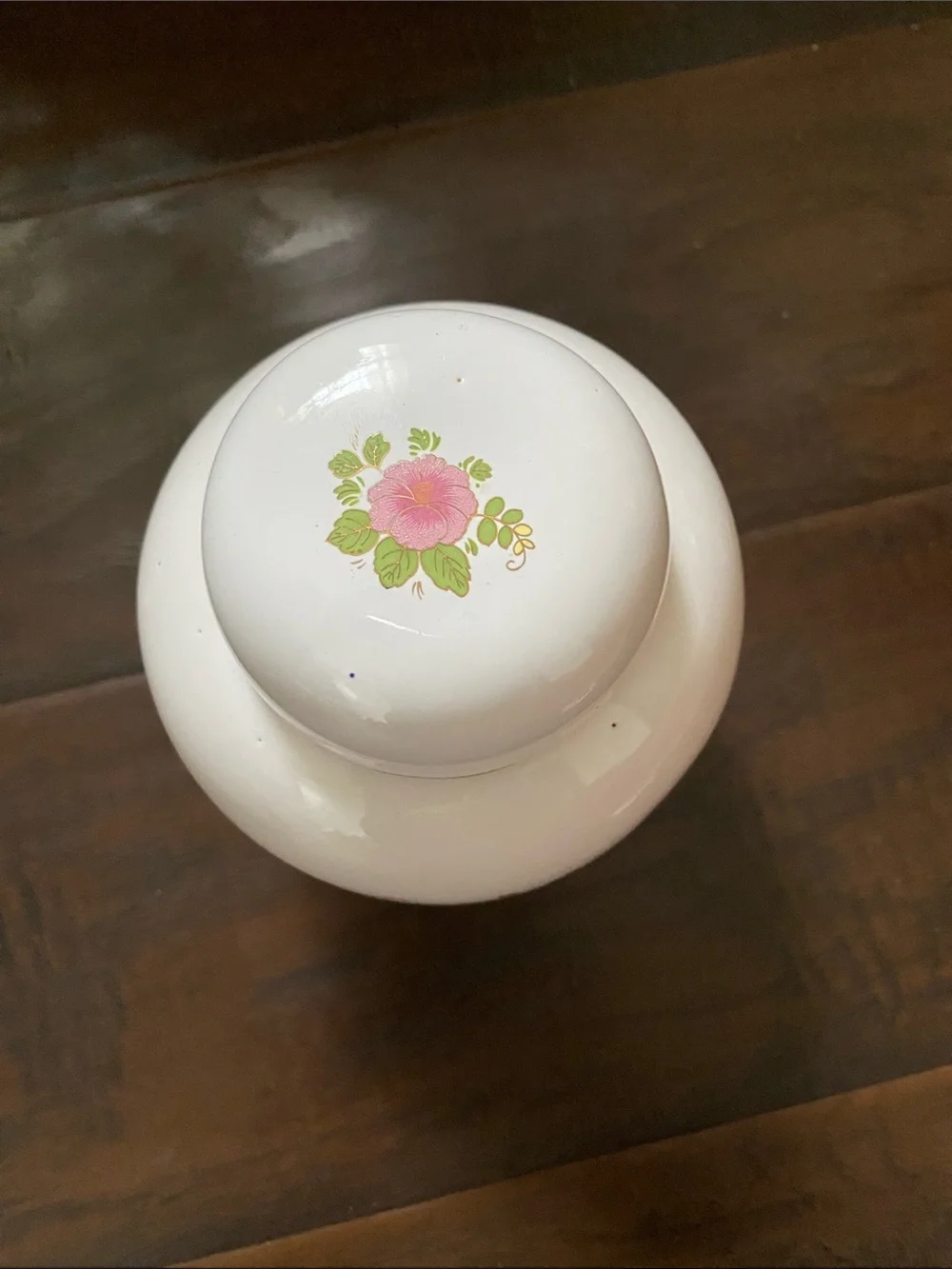 White Floral Ceramic Ginger Jar with Pink Flower Motif