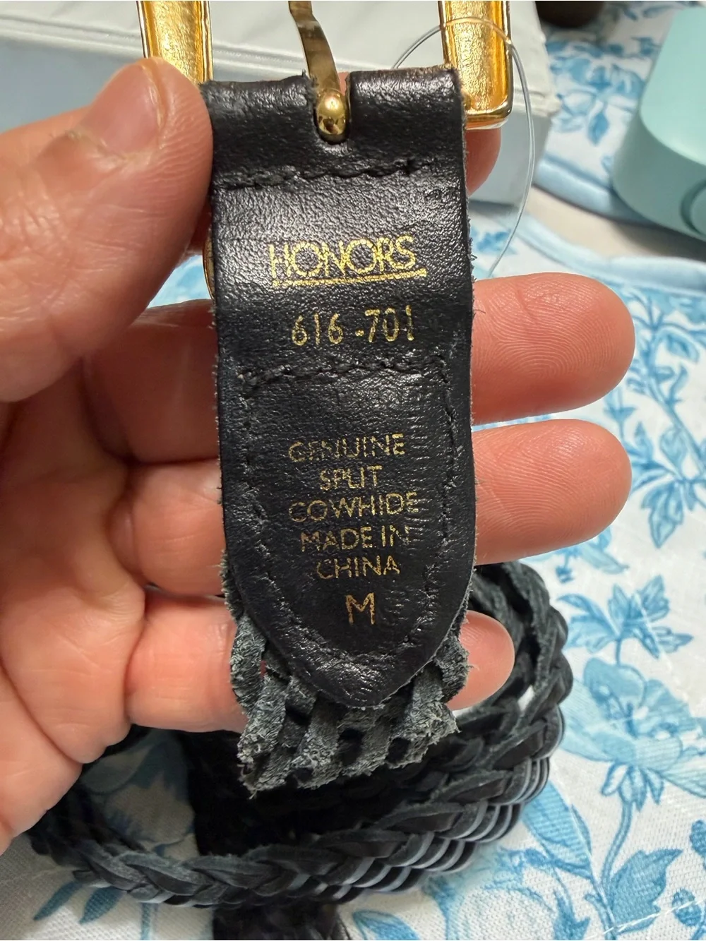 Vintage Honors Black Woven leather belt gold buckle hardware M , 34” waist