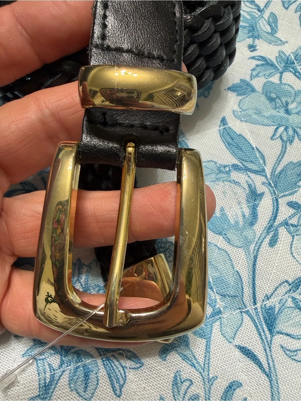 Vintage Honors Black Woven leather belt gold buckle hardware M , 34” waist